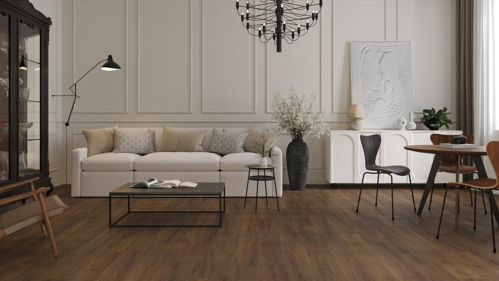Кварцвиниловая плитка Alpine Floor клеевая Easy Line Дуб Казимир ЕСО 3-40 1219,2×184,15×3 фото в интерьере